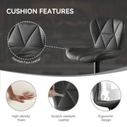Nalupatio Modern Bar Stools Set of 2, Adjustable Faux Leather Upholstered Swivel Bar Stools, Counter Height Bar Chairs with Back for Kitchen Island, Black