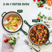 Hawsaiy Enameled Cast Iron Skillets, 2-in-1 Cast Iron Dutch Oven Pot with Lid Set, 3QT Dutch Oven + 1.5QT Skillet for Frying, Baking, Stewing, Grilling