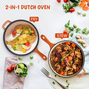 Hawsaiy Enameled Cast Iron Skillets, 2-in-1 Cast Iron Dutch Oven Pot with Lid Set, 3QT Dutch Oven + 1.5QT Skillet for Frying, Baking, Stewing, Grilling