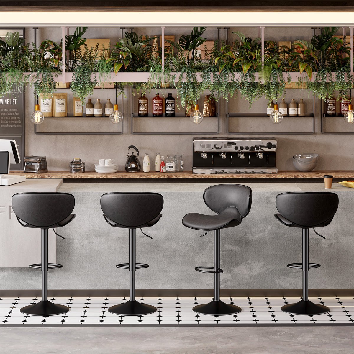 Nalupatio Bar Stools Set of 2, Faux Leather Bar Stools with Back