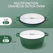 Hawsaiy 2-in-1 Cast Iron Dutch Oven Pot, Enameled Pots with Lid for Bread Baking, Cooking, Stewing, Heavy-Duty & Nonstick, Oven Safe up to 500°F, Dual Handles, Works on All Stovetops