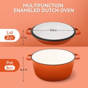 Hawsaiy 2-in-1 Cast Iron Dutch Oven Pot, Enameled Pots with Lid for Bread Baking, Cooking, Stewing, Heavy-Duty & Nonstick, Oven Safe up to 500°F, Dual Handles, Works on All Stovetops