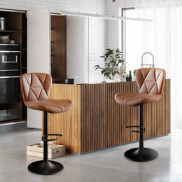 Nalupatio Modern Bar Stools Set of 2, Adjustable Faux Leather Upholstered Swivel Bar Stools, Counter Height Bar Chairs with Back for Kitchen Island, Black