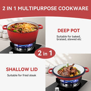 Hawsaiy 2-in-1 Cast Iron Dutch Oven Pot, Enameled Pots with Lid for Bread Baking, Cooking, Stewing, Heavy-Duty & Nonstick, Oven Safe up to 500°F, Dual Handles, Works on All Stovetops