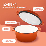 Hawsaiy 2-in-1 Cast Iron Dutch Oven Pot, Enameled Pots with Lid for Bread Baking, Cooking, Stewing, Heavy-Duty & Nonstick, Oven Safe up to 500°F, Dual Handles, Works on All Stovetops