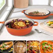 Hawsaiy Enameled Cast Iron Skillets, 2-in-1 Cast Iron Dutch Oven Pot with Lid Set, 3QT Dutch Oven + 1.5QT Skillet for Frying, Baking, Stewing, Grilling