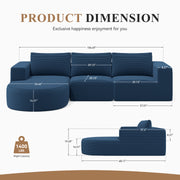 Luxanimarion Modular Sectional Sofa with L-Shape Chaise,Cloud Sectional Modern Sleeper Couch with Deep Seat,Sponge Compression Sofas No Assembly Required (Beige-Corduroy Fabric)