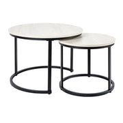 Hawsaiy 2-in-1 Nesting Coffee Table Set,Vintage Round Tea Table with Adjustable Foot Pads
