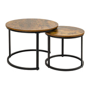 Hawsaiy 2-in-1 Nesting Coffee Table Set,Vintage Round Tea Table with Adjustable Foot Pads
