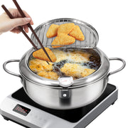 Hawsaiy Stainless Steel Tempura Frying Pot with Lid, Temperature Control and Oil Drip Rack