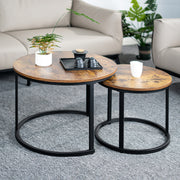 Hawsaiy 2-in-1 Nesting Coffee Table Set,Vintage Round Tea Table with Adjustable Foot Pads
