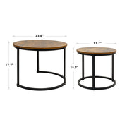 Hawsaiy 2-in-1 Nesting Coffee Table Set,Vintage Round Tea Table with Adjustable Foot Pads