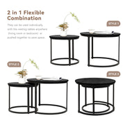 Hawsaiy 2-in-1 Nesting Coffee Table Set,Vintage Round Tea Table with Adjustable Foot Pads