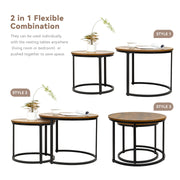 Hawsaiy 2-in-1 Nesting Coffee Table Set,Vintage Round Tea Table with Adjustable Foot Pads