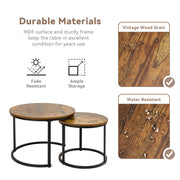 Hawsaiy 2-in-1 Nesting Coffee Table Set,Vintage Round Tea Table with Adjustable Foot Pads