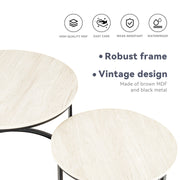 Hawsaiy 2-in-1 Nesting Coffee Table Set,Vintage Round Tea Table with Adjustable Foot Pads