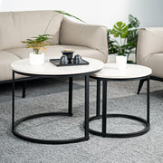 Hawsaiy 2-in-1 Nesting Coffee Table Set,Vintage Round Tea Table with Adjustable Foot Pads