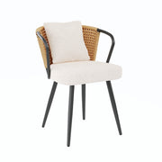 Hawsaiy Rattan Dining Chairs Set of 2, Upholstered Cane Back Kitchen Chairs with Metal Legs & Throw Pillow, Mid Century Modern Farmhouse Dining Room Chairs