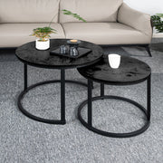 Hawsaiy 2-in-1 Nesting Coffee Table Set,Vintage Round Tea Table with Adjustable Foot Pads