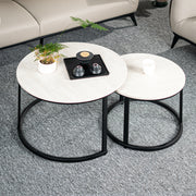 Hawsaiy 2-in-1 Nesting Coffee Table Set,Vintage Round Tea Table with Adjustable Foot Pads