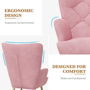 Nalupatio Mid Century Modern Velvet Accent Chair, Tufted Button Wingback Chair, Upholstered Armchair with Metal Legs, High Back Side Chair for Living Room Bedroom, Grey