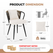 Hawsaiy Rattan Dining Chairs Set of 2, Upholstered Cane Back Kitchen Chairs with Metal Legs & Throw Pillow, Mid Century Modern Farmhouse Dining Room Chairs
