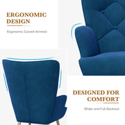 Nalupatio Mid Century Modern Velvet Accent Chair, Tufted Button Wingback Chair, Upholstered Armchair with Metal Legs, High Back Side Chair for Living Room Bedroom, Grey