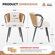Hawsaiy Rattan Dining Chairs Set of 2, Upholstered Cane Back Kitchen Chairs with Metal Legs & Throw Pillow, Mid Century Modern Farmhouse Dining Room Chairs