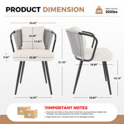 Hawsaiy Rattan Dining Chairs Set of 2, Upholstered Cane Back Kitchen Chairs with Metal Legs & Throw Pillow, Mid Century Modern Farmhouse Dining Room Chairs