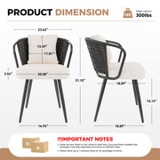 Hawsaiy Rattan Dining Chairs Set of 2, Upholstered Cane Back Kitchen Chairs with Metal Legs & Throw Pillow, Mid Century Modern Farmhouse Dining Room Chairs