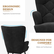 Nalupatio Mid Century Modern Velvet Accent Chair, Tufted Button Wingback Chair, Upholstered Armchair with Metal Legs, High Back Side Chair for Living Room Bedroom, Grey