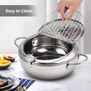 Hawsaiy Stainless Steel Tempura Frying Pot with Lid, Temperature Control and Oil Drip Rack