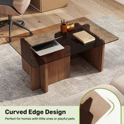Hawsaiy Modern Glass Coffee Table with Wooden Base, Stylish End Table for Living Room & Office, Natural(23.6