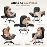 Hawsaiy Criss Cross Office Chair with Flip-Up Arms, Ergonomic Cross Legged Desk Chair, PU Leather Executive Computer Chair, 135° Reclining Plush Cushion, Pet-Friendly