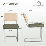 Hawsaiy Velvet Rattan Dining Chairs Set of 2/3/4/6/8, Upholstered Dining Room Chairs with Cane Back, Mid Century Modern Cantilever Kitchen Chairs, Chrome Frame Armless Side Chairs