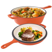 Kerilyn Enameled Cast Iron Skillets, 2-in-1 Cast Iron Dutch Oven Pot With Lid Set, 3QT Dutch Oven + 1.5QT Skillet For Frying, Baking, Stewing, Grilling, Indoor And Outdoor
