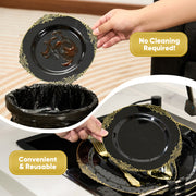 Hawsaiy 350PCS Gold Disposable Dinnerware Set for 50 Guests, Lace Design Plastic Plate Sets, Gold Silverware, Cups & Napkins – Party Supplies for Weddings, Birthdays, Holidays