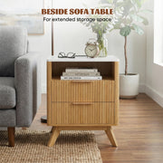 Hawsaiy Nightstand Set of 1/2 with Charging Station, Bedside Table with Drawer & Shelf, Mid Century Modern End Table for Bedroom, Wood Side Table with USB Ports & Outlet