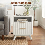 Hawsaiy Nightstand Set of 1/2 with Charging Station, Bedside Table with Drawer & Shelf, Mid Century Modern End Table for Bedroom, Wood Side Table with USB Ports & Outlet