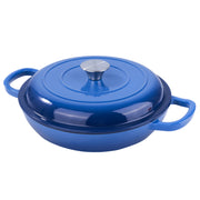 Kerilyn 3 Quart Enameled Shallow Cast Iron Dutch Oven with Lid, Dual Handles Dutch Pots for Cooking, Stewing, Heavy-Duty & Nonstick, Oven Safe up to 500° F, Works on All Stovetops, Dark Blue