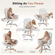 Hawsaiy Criss Cross Office Chair with Flip-Up Arms, Ergonomic Cross Legged Desk Chair, PU Leather Executive Computer Chair, 135° Reclining Plush Cushion, Pet-Friendly