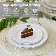 Hawsaiy 100/200PCS Disposable Plastic Plates Set, White Plates with Gold Rim, 7 Inch & 10 Inch Party Dinner Plates, BPA Free, Food Grade, Heavy Duty, Reusable