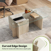 Hawsaiy Modern Glass Coffee Table with Wooden Base, Stylish End Table for Living Room & Office, Natural(23.6