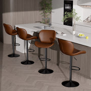 Nalupatio Swivel Bar Stools Set of 2,PU Leather Upholstered Barstools with Back & Footrest, Seat Adjustable Height 22.2-31IN Counter Height Bar Chairs for Bar Kitchen Island,Whiskey Brown