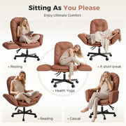 Hawsaiy Criss Cross Office Chair with Flip-Up Arms, Ergonomic Cross Legged Desk Chair, PU Leather Executive Computer Chair, 135° Reclining Plush Cushion, Pet-Friendly