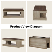 Hawsaiy Farmhouse Coffee Table with Storage Shelf & LED Light, 47