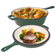 Kerilyn Enameled Cast Iron Skillets, 2-in-1 Cast Iron Dutch Oven Pot With Lid Set, 3QT Dutch Oven + 1.5QT Skillet For Frying, Baking, Stewing, Grilling, Indoor And Outdoor