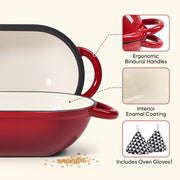 Hawsaiy 2 QT Oval Dutch Oven for Bread Baking, Enameled Cast Iron Bread Pot with Lid & Heat-Resistant Oven Mitts