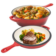 Hawsaiy Enameled Cast Iron Skillets, 2-in-1 Cast Iron Dutch Oven Pot with Lid Set, 3QT Dutch Oven + 1.5QT Skillet for Frying, Baking, Stewing, Grilling