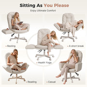 Hawsaiy Criss Cross Office Chair with Flip-Up Arms, Ergonomic Cross Legged Desk Chair, PU Leather Executive Computer Chair, 135° Reclining Plush Cushion, Pet-Friendly